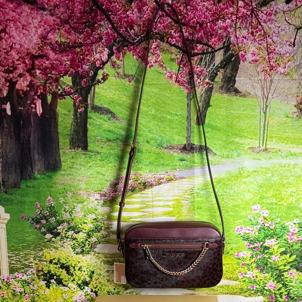 Michael Kors Dark Red / burgundy/ oxblood jet set Animal Print Crossbody Bag - Picture 7 of 16